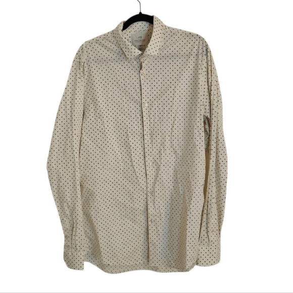 Scotch & Soda Cream/Black Polka Dot Long-sleeved Button-down Dress Shirt XXL - Picture 1 of 6